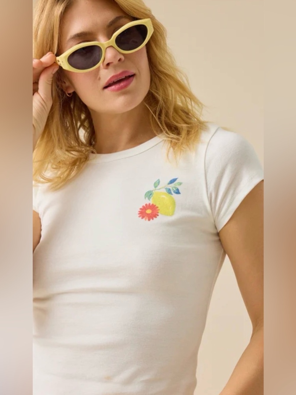 Altar'd State White Lemon & Floral Graphic Short Sleeve Tee